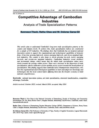 Competitive Advantage of Cambodian Industries Analysis of Trade Specialization Pattern