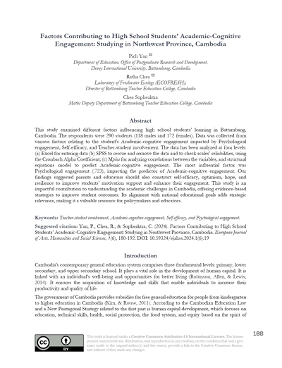 Factors Contributing to High School Students' Academic-Cognitive Engagement: Studying in Northwest Province, Cambodia