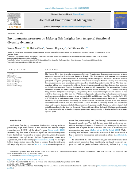Environmental pressures on Mekong fish: Insights from temporal functional  diversity dynamics